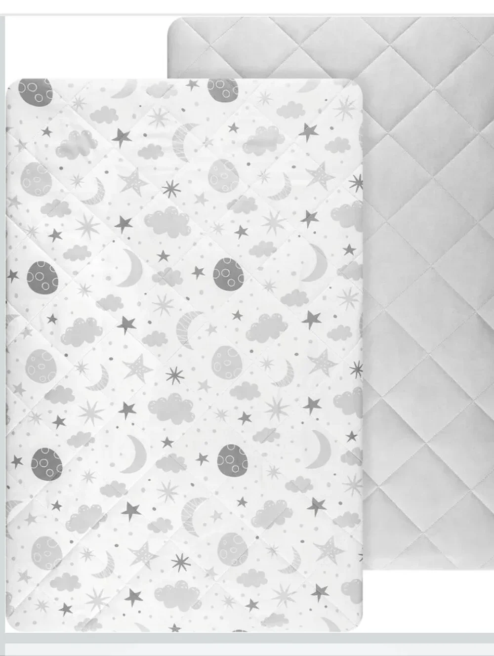 Neutral Gray Quilted Baby Play Mat - Moon & Stars Print, 3 Pack